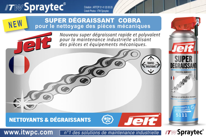 ITW Spraytec étend son offre “Nettoyants & Dégraissants” pour la maintenance industrielle et annonce la sortie d’une nouvelle solution de nettoyage des pièces et équipements mécaniques